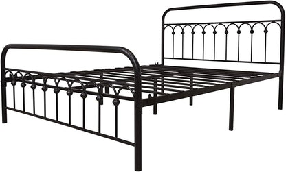 YALAXON Vintage Sturdy Queen Size Metal Bed Frame Basic with Headboard and Footboard,No Box Spring Needed,Under Bed Storage (Queen,Black)