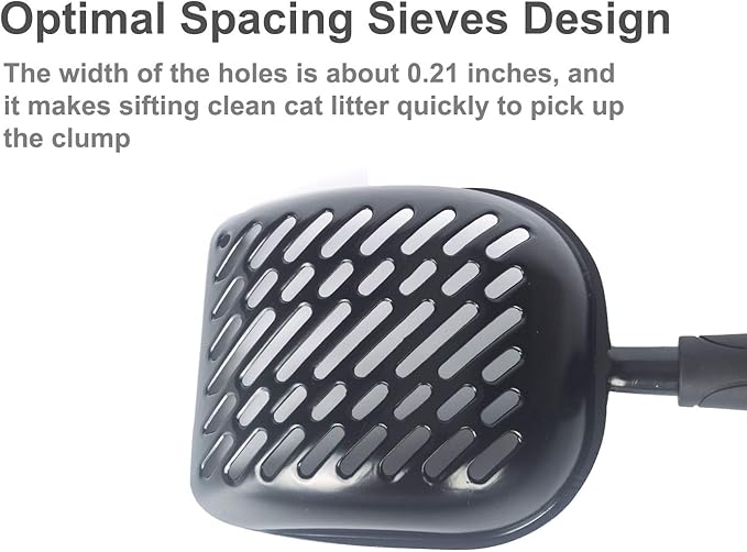 Metal Cat Litter Scoop with a Deep Shovel Design | Solid Aluminum & Non-Stick Coating | Durable Rubber Coated Handle for Easy Scooping | Perfect Size Sifting Slots for Any Type of Kitty Litter-Mewly Pet