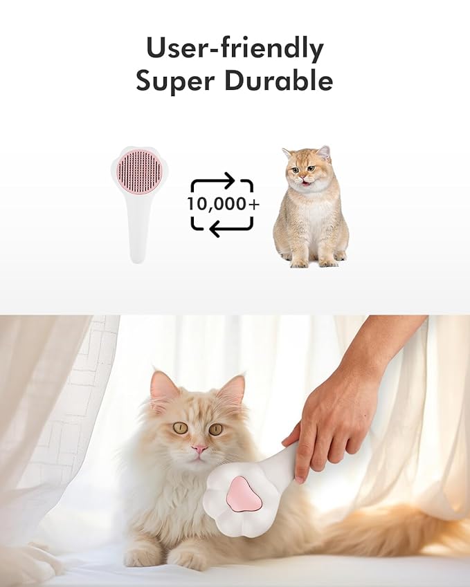 Cat Brush with Release Button Self-Cleaning and Skin-Friendly Grooming and Shedding Tool for Long and Short Haired Cats & Dogs, 140° Comb Teeth, Removes Loose Undercoats and Promotes Healthy Fur-Mewly Pet
