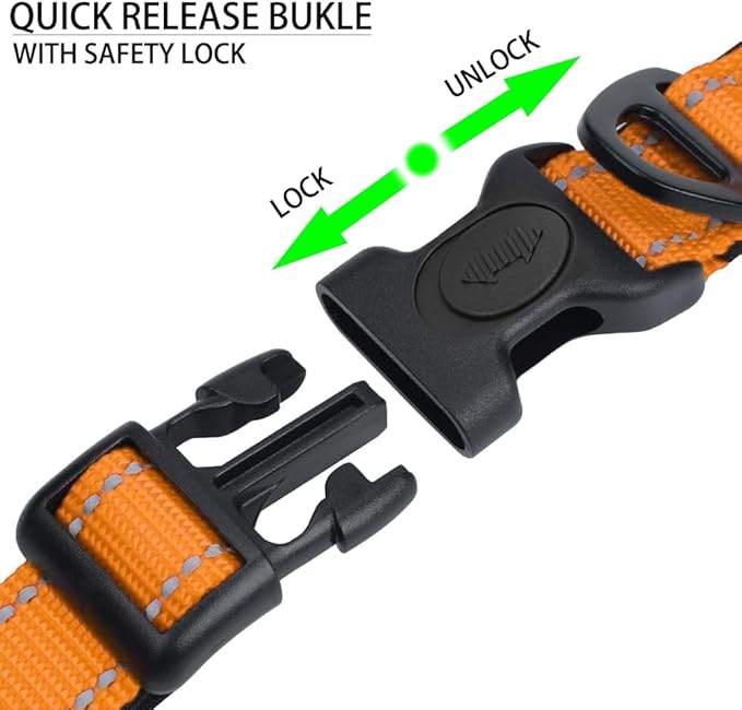 JSXD AirTag Dog Collar, Night Reflective Nylon Dog Collar for Small Medium Large Dogs,Lockable Quick Release Buckle,Padded Breathable Pet Collar with AirTag Holder (Orange, Large)-Mewly Pet