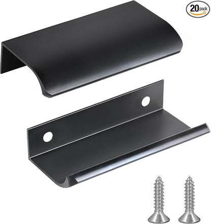 JOOJA 20 Pack Modern Style Finger Edge Pull Furniture Drawer Handles Hidden Cabinet Kitchen Drawer Handles Knobs, Black 80(64) mm