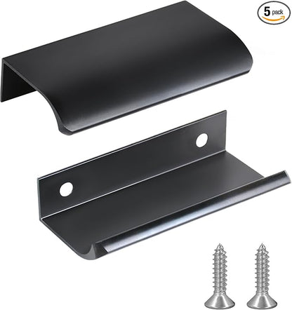 JOOJA 5 Pack Modern Style Finger Edge Pull Furniture Drawer Handles Hidden Cabinet Kitchen Drawer Handles Knobs, Black 80(64) mm