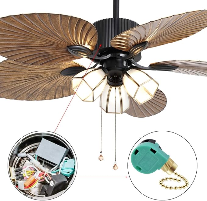 3 Pack Ceiling Fan Switch 3 Speed 4 Wire Zing Ear ZE-268S6 Fan Pull Chain Switch Replacement Speed Control for Ceiling Fan Light, Wall Lamps, Cabinet Light (Brass Color)