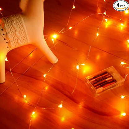 Mikasol Fairy Lights Battery Operated, 4 Pack Mini 3*AAA Battery Powered Copper Wire Led Starry String Lights Firefly Lights for Bedroom, Christmas, Parties, Decoration (5m/16ft Orange)