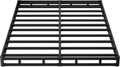Queen Box Spring 4 Inch Low Profile, Heavy Duty Metal Box Spring Bed Base with Fabric Cover, Mattress Foundation, Easy Assembly, Noise Free, Black