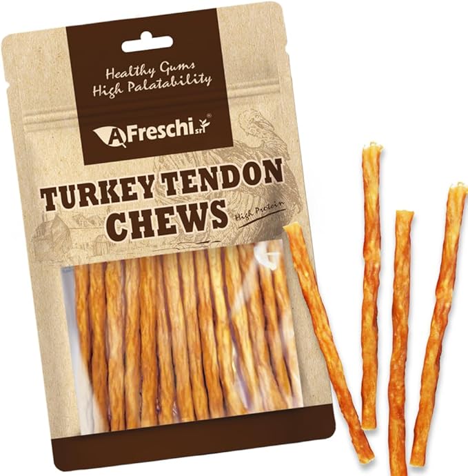 Afreschi Turkey Tendon Thin Stick 3.5 oz, USA-Sourced Turkey Tendon, Dog Treats for Classic Series, All Natural Human Grade Dog Treat, Suitable for Training chew, Rawhide Alternative-Mewly Pet