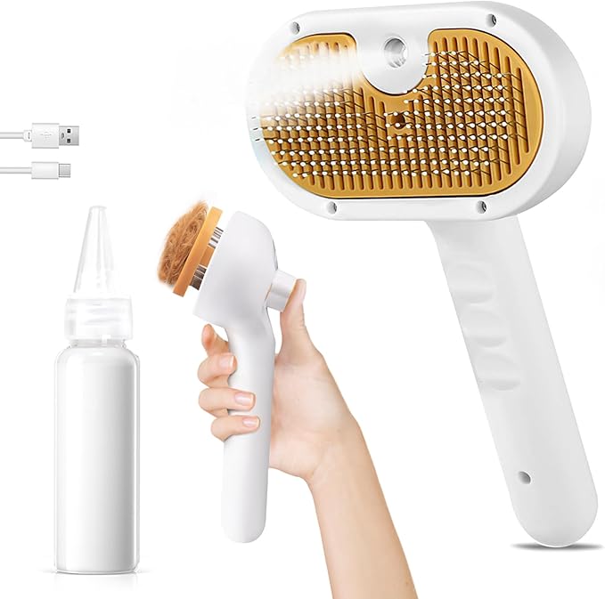 Pet Steam Brush for Dog & Cat – 3-in-1 Spray Hair Removal Comb – Steam for Shedding & Grooming – Water Brush for Long & Short Haired Pets – Spritz Defur Comb-Mewly Pet