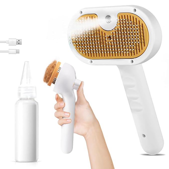 Pet Steam Brush for Dog & Cat – 3-in-1 Spray Hair Removal Comb – Steam for Shedding & Grooming – Water Brush for Long & Short Haired Pets – Spritz Defur Comb –-Mewly Pet