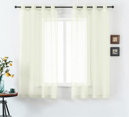 DUALIFE 45 Inches Long Voile Sheer Curtains for Nursery 2 Panels Grommet Small Windows Short Drapes Curtains for Bathroom Boys Bedroom 52 X 45 Inch Long, Ivory