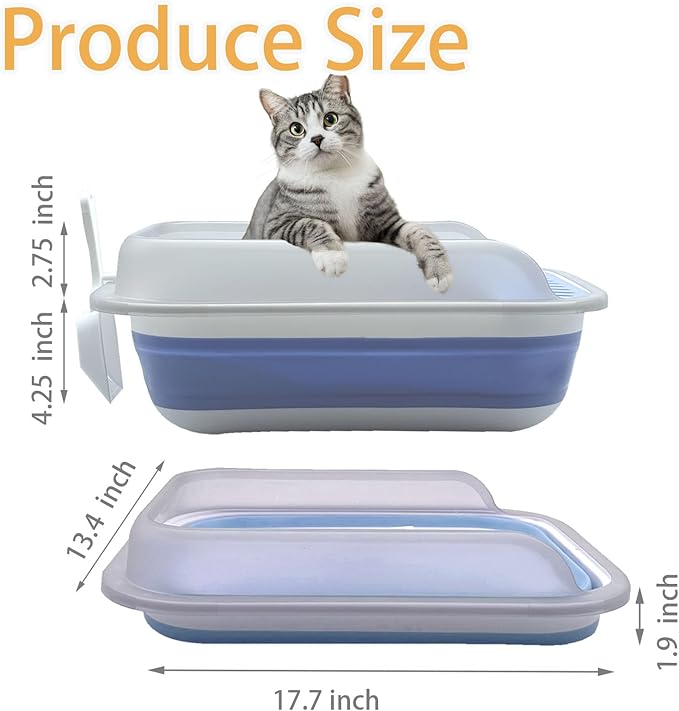 Collapsible Kitten Litter Box, Open Small Cat Litter Box with High Side Shallow Kitten Litter Pan Anti-Splashing Waterproof Low Entry Travel Litter Pan with Falling Sand Pedal-Mewly Pet