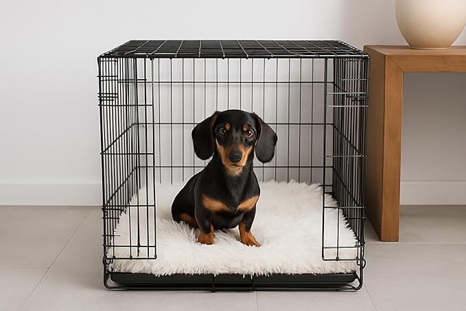 IHAPPYDOG Luxury Faux Fur Orthopedic Dog Beds, Memory Foam Crate Bed for Small, Medium, Large and XL Pets, Fluffy Pet Bed with Waterproof and Washable Cover, Fits Crates (White, 23"x18")-Mewly Pet