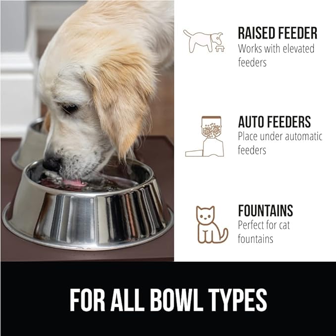 GORILLA GRIP 100% Waterproof Raised Edge BPA Free Silicone Pet Feeding Mat, Dog Cat Food Mats Contain Spills Protects Floors, Placemats for Cats and Dogs Water Bowl, Pets Accessories 16x10, Brown-Mewly Pet