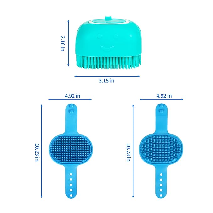Dog Grooming Brush, Lilpep Pet Shampoo Bath Brush Soothing Massage Rubber Comb with Adjustable Ring Handle for Long Short Haired Dogs and Cats (Blue, set)-Mewly Pet