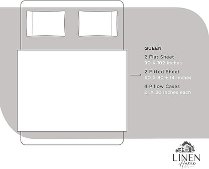 Linen Home 100% Cotton Percale Sheet Set Pack of 2, Queen Size, Silver, Deep Pocket, 8 Pieces Set - 2 Flat, 2 Deep Pocket Fitted Sheet and 4 Pillowcases, Crisp Cool and Strong Bed Linen