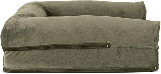 FurHaven Soft, Orthopedic Foam Sofa Dog Bed with Washable & Removable Cover - Faux Fur/Velvet - Dark Sage, Dogs Up to 35 lbs - Medium-Mewly Pet