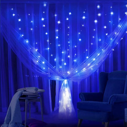 HEYFUNi Curtain Lights,304L 9.8ftX9.8ft 30V 8Modes Safety Window Lights with Memory for Home Wedding Christmas Party Patio Lawn Garden Bedroom Outdoor Indoor Wall Decorations (304LED, Blue) 1