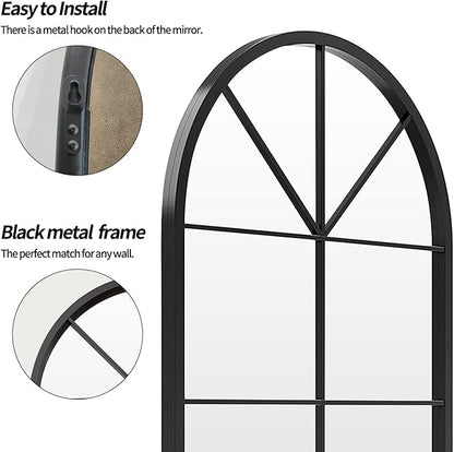 ironsmithn Arched Mirror, Windowpane Mirror, 31.5"x19.7" Window Finished Metal Mirrors, Black Grid Mirrors for Decor Living Room Fireplace Entryway Bedroom Hallway