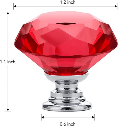 Ravinte 25 Pack Red Crystal Knobs for Dresser Drawers - 30 mm Glass Cabinet Diamond Shaped Knobs with Silver Base