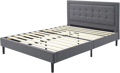 DeCoro Mornington 2.0 Upholstered Platform Bed | Headboard and Metal Frame with Wood Slat Support, Grey, King Size