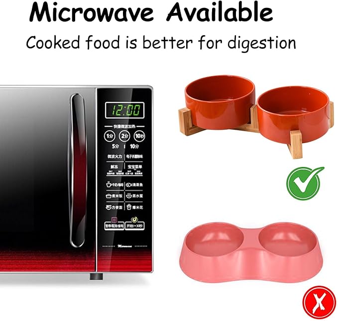 Petygooing Ceramic Cat Dog Bowl Set with Stand,Pet Food and Water Dishes,Medium Dog Bowls Anti -Slip Set of 2 Cat Dish Pet Food Bowls- Small Medium Size Pet (28OZ/6.1 in) Rust Red-Mewly Pet