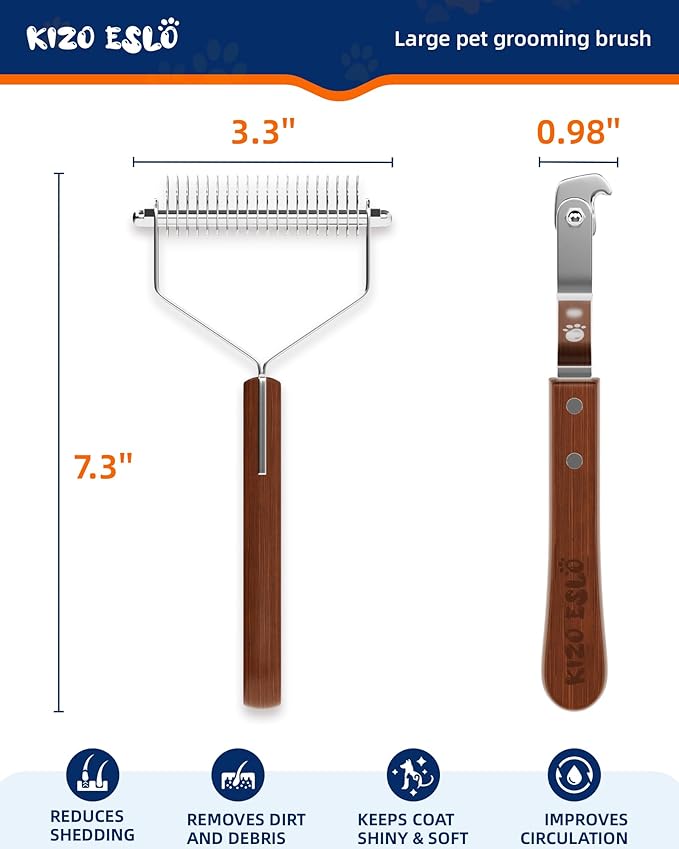 Dog Brush for Shedding 20 Blade Dematting Tool Pet Brush Dual Side, Undercoat Rake for Large Medium Small Dogs and Cats, Shedding Dog Comb for Grooming, Premium Wood Handle-Mewly Pet