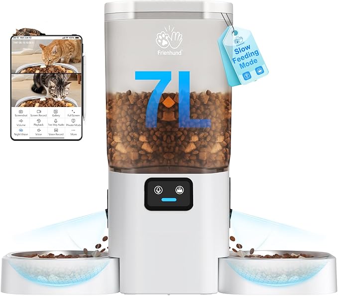 Automatic Cat Feeder with 2 Camera for 2 Cats: 5G WiFi Automatic Dog Feeder with Night Vision & Slow Feed, 7L Auto Cat Food Dispenser for Multiple Pet, Detachable for Easy Cleaning - 29 Cup-Mewly Pet