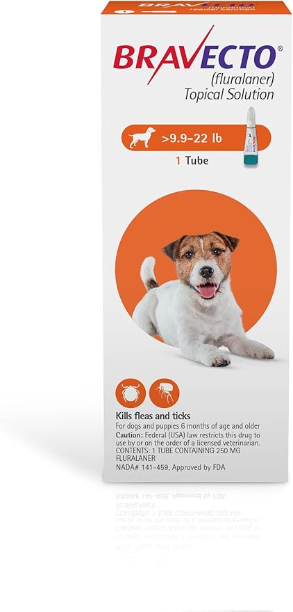 BRAVECTO Topical Solution for Dogs, Flea & Tick, 12 Week Supply, 9.9-22 lbs., Orange Box-Mewly Pet