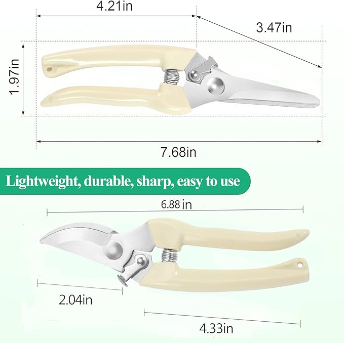 Premium garden shears, meperez pruning scissors gardening tools, pruners for flower, bushes, rose and fruit tree, use for florist, yard and orchard the plant clippers, sharp white steel anvil snips, 2-Mewly Pet