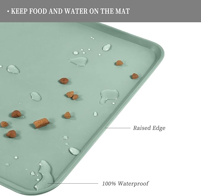 Waterproof Pet Feeding Mat with High Raised Edges, Heavier and Thicker Placemats for Cat Dog Water Bowl with BPA Free, Dogs Cats Food Mats for Messy Drinkers to Prevent Spill and Protect Floors-Mewly Pet