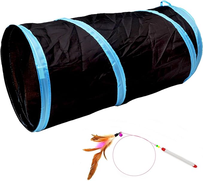 iCAGY Cat Tunnel for Indoor Cats Interactive, Rabbit Tunnel Toys, Pet Toys Play Tunnels for Cats Kittens Rabbits Puppies Crinkle Collapsible Pop Up Black 20"-Mewly Pet