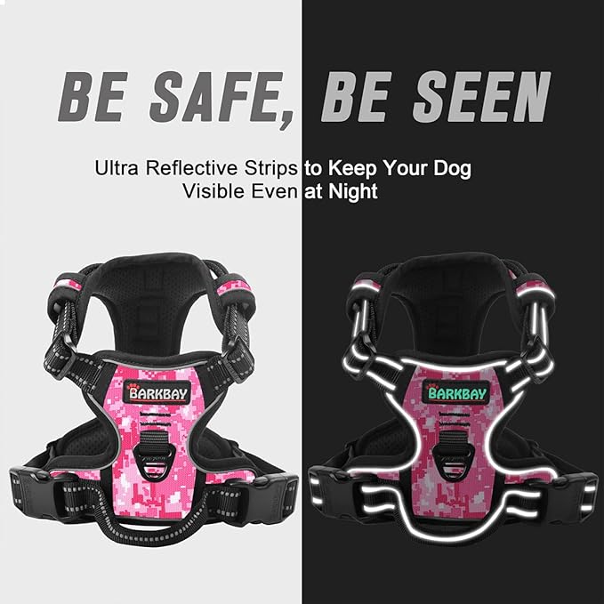 BARKBAY No Pull Dog Harness Front Clip Heavy Duty Reflective Easy Control Handle for Large Dog Walking(Pink camo,L)-Mewly Pet