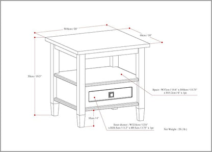 SIMPLIHOME Warm Shaker SOLID WOOD 20 inch Wide Rectangle Transitional End Side Table in Tobacco Brown for the Living Room and Bedroom