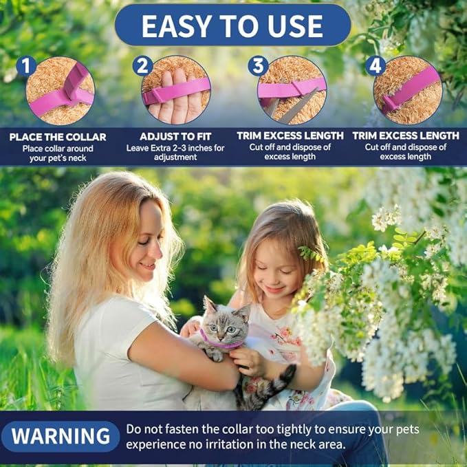 4 Pack Flea Collar for Cats, 32 Months Flea and Tick Prevention for Cats, Waterproof Cat Flea Collar, Natural Cat Flea and Tick Treatment, Adjustable Flea and Tick Collar for Cats Kittens(Pink&Purple)-Mewly Pet