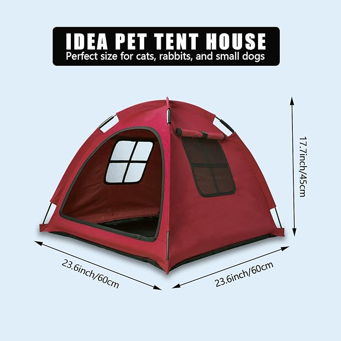 Red Cat Tent House、Cat's Nest, Portable Indoor/Outdoor Pet Tent House for Cats, Puppies and Other Small Animals-Mewly Pet