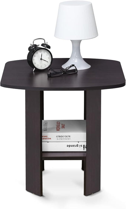 Furinno SIMPLE DESIGN Side Table, 2-Tier End Table, Open Shelves Night Stand, Bedside Table, for Living Room, Bedroom, Dark Walnut