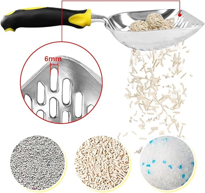 Cat Litter Scoop-Metal Cat Scooper-Long Handle Scoop,Cat Scooper-Poop Sifting-Mesh Shovel-Suitable for Cat Litter Box, (Yellow)-Mewly Pet