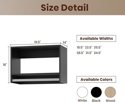 ROOMTEC 19.5" Tall Hanging Closet Unit, Modular Closet System with Hanging Rod, Wardrobe Organizer for Bedroom or Walk-in Closet, Wall Mounted, Customizable Clothes Storage Unit, Black