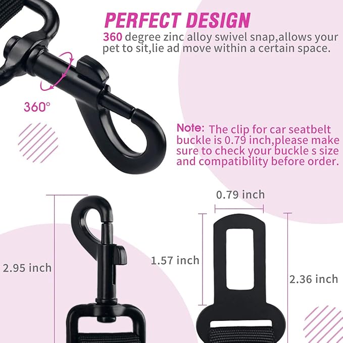 COOYOO Dog Seat Belt,3 Piece Set Retractable Dog Car Adjustable Seatbelts for Vehicle Nylon Pet Safety Heavy Duty & Elastic & Durable Car Harness for Dogs-Mewly Pet