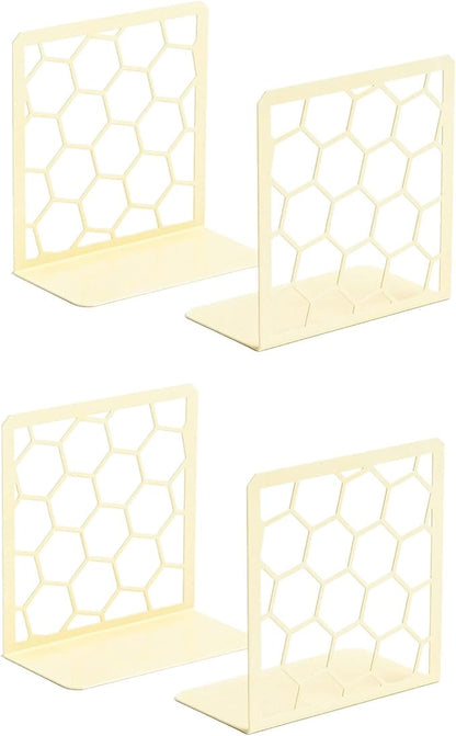 GEOMOD Geometric Honeycomb Yellow Metal Bookends Decorative - Tall Sturdy Book Ends for Shelves - Modern Heavy Duty Bookend Stopper - Office Shelf Book Holder - 6x3.25x6.25 Inches - 2 Pair
