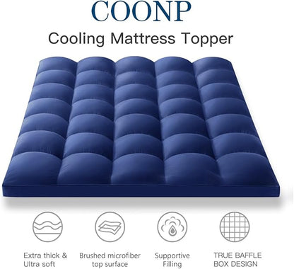 COONP Queen Mattress Topper, Extra Thick Pillowtop, Cooling Plush Mattress Pad Cover Bed Topper Protector with 8-21 Inch Deep Pocket (Navy Blue, Queen)