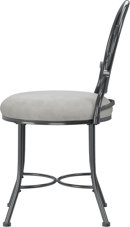 Hillsdale O'Malley Vanity Stool with Spiral Pattern Design, Metallic Gray Fabric