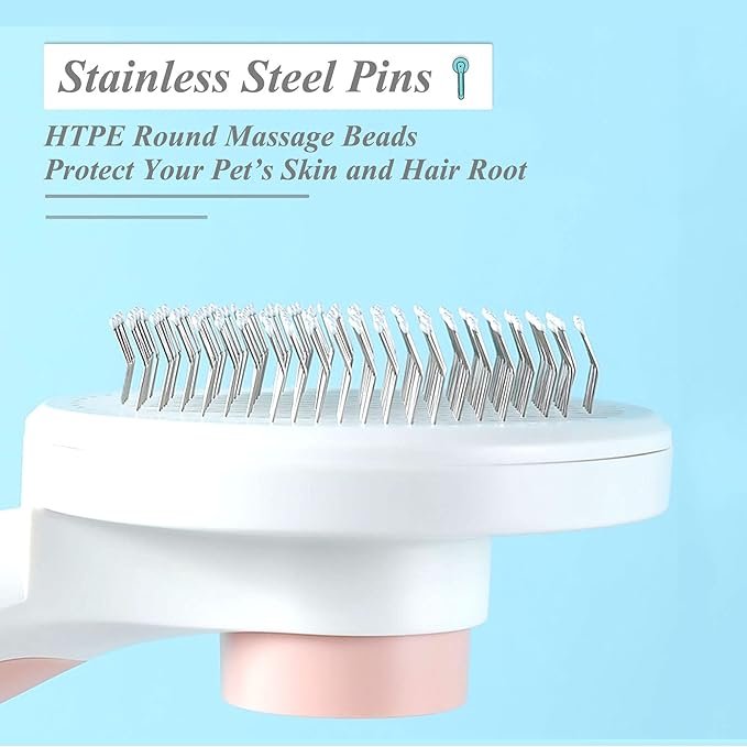 Pet Grooming Brush, Self Cleaning Slicker Brush for Dogs and Cats, Removes Undercoat Loose Hair, Mats, Tangled and Dirt, Massages, All Hair Types (Pink)-Mewly Pet