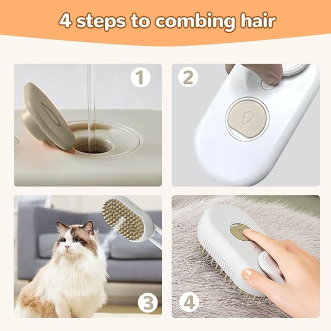 Cat Steam Brush 2025 New Pet Steam Groomer Comb, Painless Grooming Massage, 3 In 1 Water Brush for Cats Dogs (Purple)-Mewly Pet