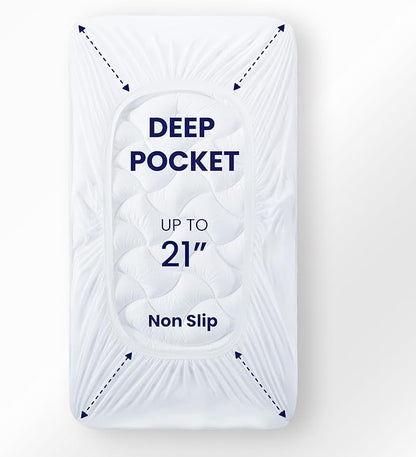 SLEEP ZONE Cooling Twin Mattress Topper for Single Bed, Premium Zoned Cool Mattress Pad Cover, Padded Mattress Protector Breathable Washable, Deep Pocket 8-21" (White, Twin)