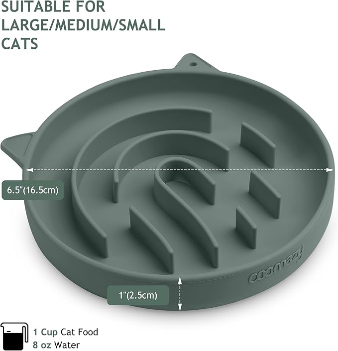 Coomazy Silicone Slow Feeder Dog Cat Bowls, Interactive Puzzle Toy for Pets Food Training, Keeps Dogs Cats Busy, Prevents Puppy Kitty Overeating (Dark Green, 1.4Cup)-Mewly Pet