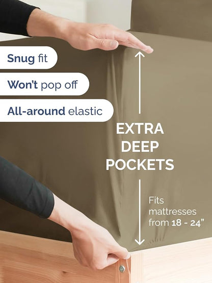 Extra Deep Cal King Sheet Set - 6 Piece Breathable & Cooling Sheets - Hotel Luxury Bed Sheets Set - Easy & Secure Fit - Soft, Wrinkle Free & Comfy Sheets Set - Khaki Sheet Set with Extra Deep Pockets