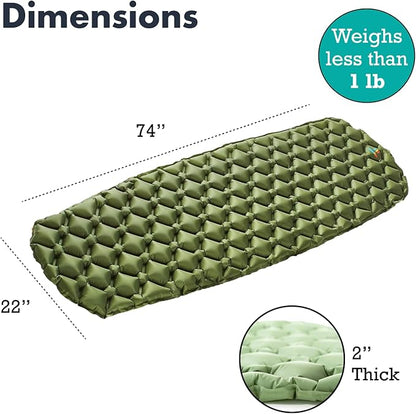 Ultralight Sleeping Mat - Inflatable & Compact Camping Air Mattress for Backpacking, Hiking- New