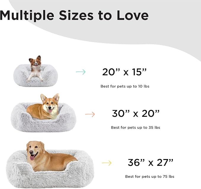 Best Friends by Sheri Shag Lounge Bed Calming Faux Fur Dog Bed, Frost, Medium, 30" x 20"-Mewly Pet