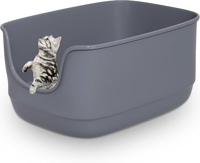Gefryco Large Cat Litter Box with High Sided 24.6"x18.3"x12.2" - Jumbo Extra Large Open Anti - Splashing High Wall for Multiple Cats (Grey)-Mewly Pet