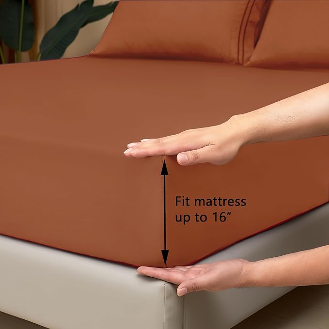 Mejoroom Full Size Sheet Sets - 16 Inch Deep Pocket Sheets & Pillowcase Sets - 1800 Collection Microfiber Bed Sheet Set - Extra Soft, Fade & Wrinkle Resistant - 4 Piece (Full, Terracotta)